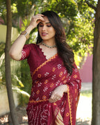 Anaita Maroon Woven Design Pure Bandhej Silk Saree With Blouse - Distacart