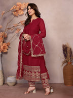 Lehenga Mart Festival maroon embroidery Ready Made kurti with pant and dupatta