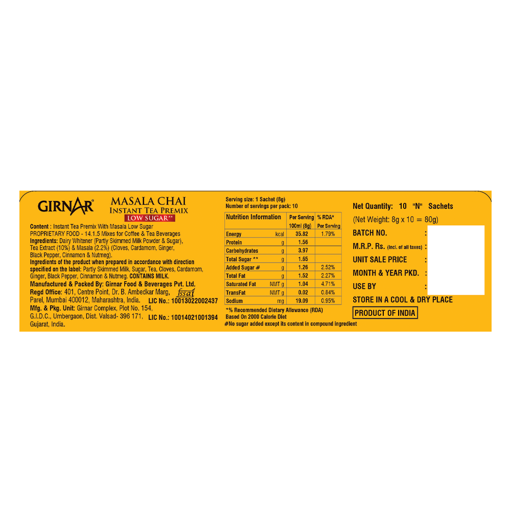 Girnar Instant Tea Premix With Masala (Low Sugar) - Distacart