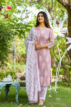 Yufta Mauve & Off White Printed Dupatta Set