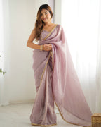 Lorenvalley Ready to wear Gold Crush Tissue Silk Fabric Fancy Boarder Premium Lace Work Predrapped Saree - Distacart
