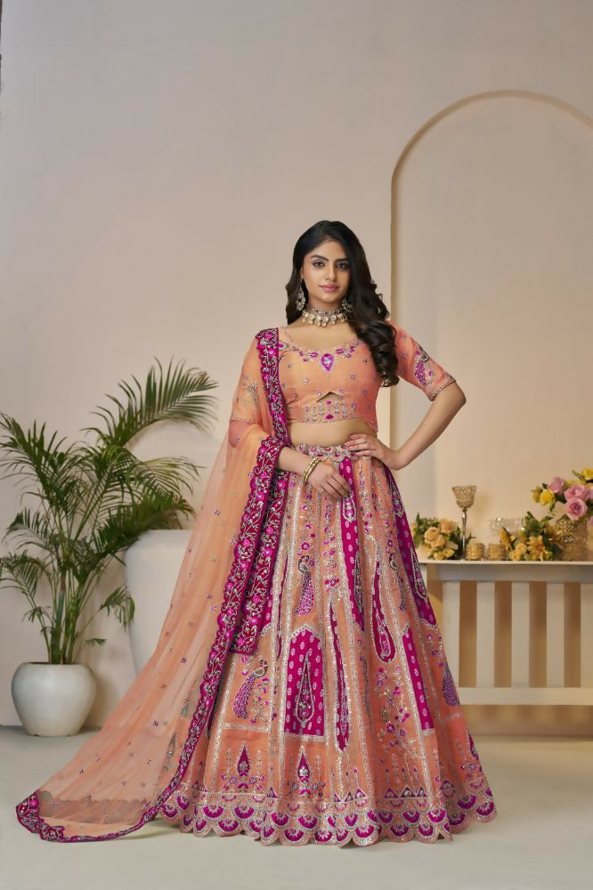 Kesar Fab Orange Banarasi Silk Embroidered Lehenga