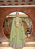 Green Chinon Crushed Sequence and Thread Embroidery Work Lehenga Choli with Dupatta - Viharini