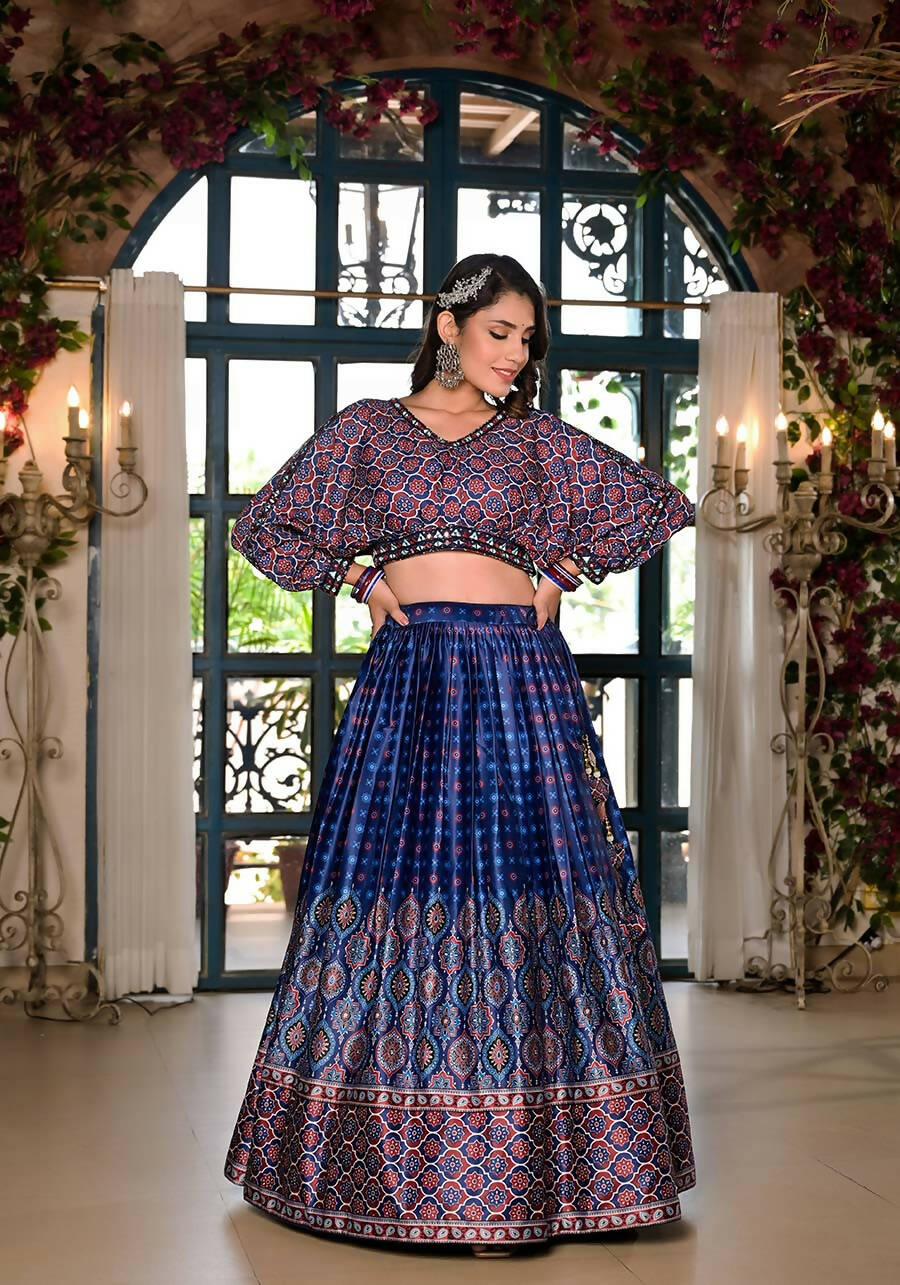Women's Wedding Traditional Blue Dull Satin Lehenga Choli - Kaushlya