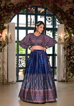Women's Wedding Traditional Blue Dull Satin Lehenga Choli - Kaushlya