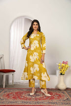Jyoti Fashion Women's Mustard Rayon Floral Print with Side Pocket Kurtis & Sets
