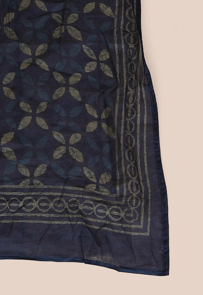 Miravan Women's Plus Size Abstract Printed & Tasseles Angrakha Kurta With Blue Dupatta Set
