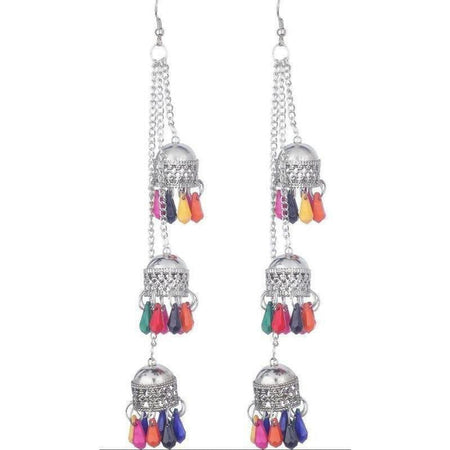 MS Fashion India Multicolor Pearls Kashmiri Triple Hanging Small Jhumkas