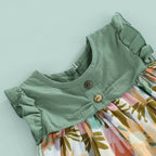 Bold N Elegant Cotton Floral Printed Ruffle Sleeve Princess Dress Frock With Fabric Hat Cap - Green