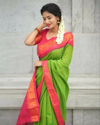 DEIANA'S Beautiful Designer Golden zari Soft Lichi Silk Saree - Parrot