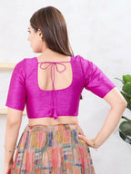 Joban Fashion Pink Dupion Silk Elbow Sleeveless Front Open Blouse