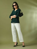 Myshka Women's Green Embellished Cotton Regular Party Tunic
