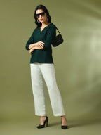 Myshka Women's Green Embellished Cotton Regular Party Tunic
