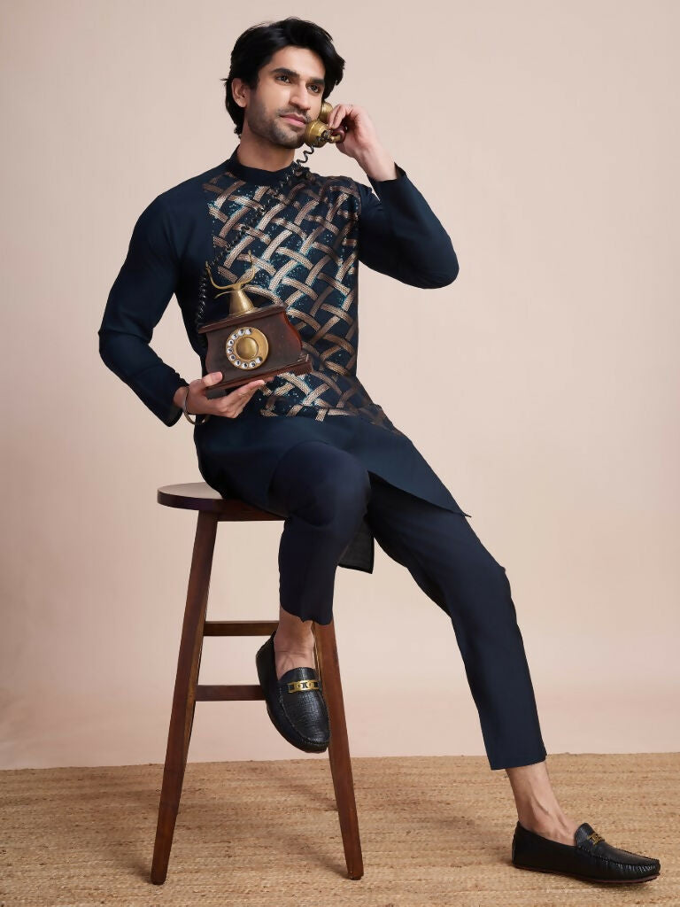Vastranavya Traditional Festival Wear Pure Silk Thread & Sequence Embroidered Work Kurta