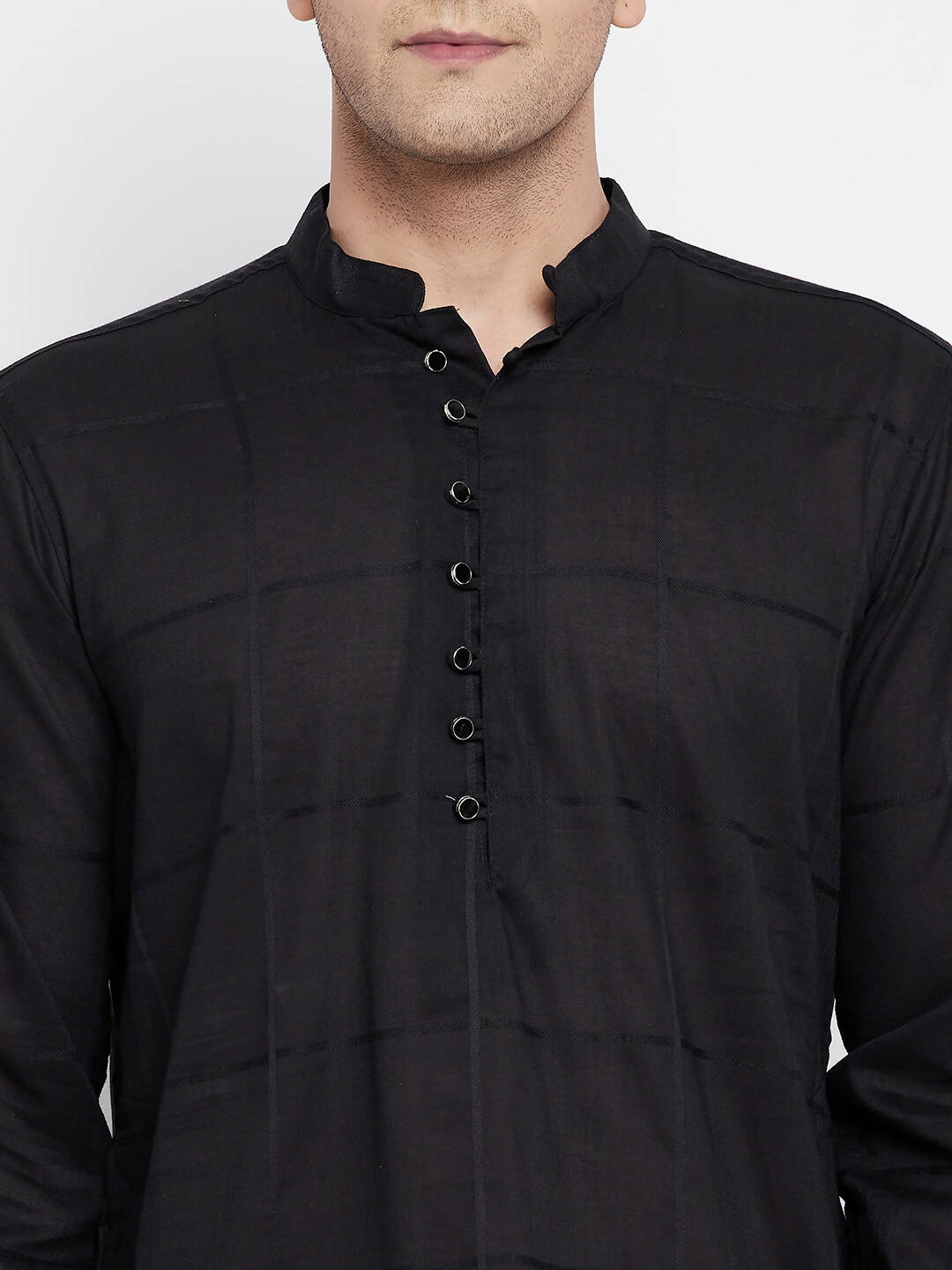 Even Apparels Pure Cotton Men's Kurta in Black Color With Band Collar - Distacart