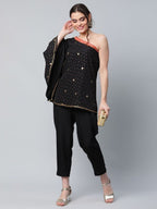 Ahalyaa Women Black Crepe Printed Top with Trouser Set - Distacart