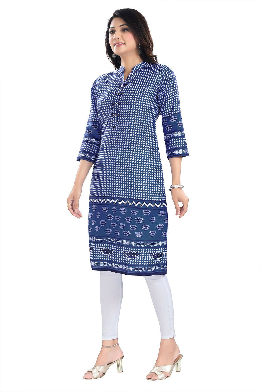 Snehal Creations Indigo Blue Designer Digital Print Cotton Slub Fabric Long Kurti Tunic - Distacart