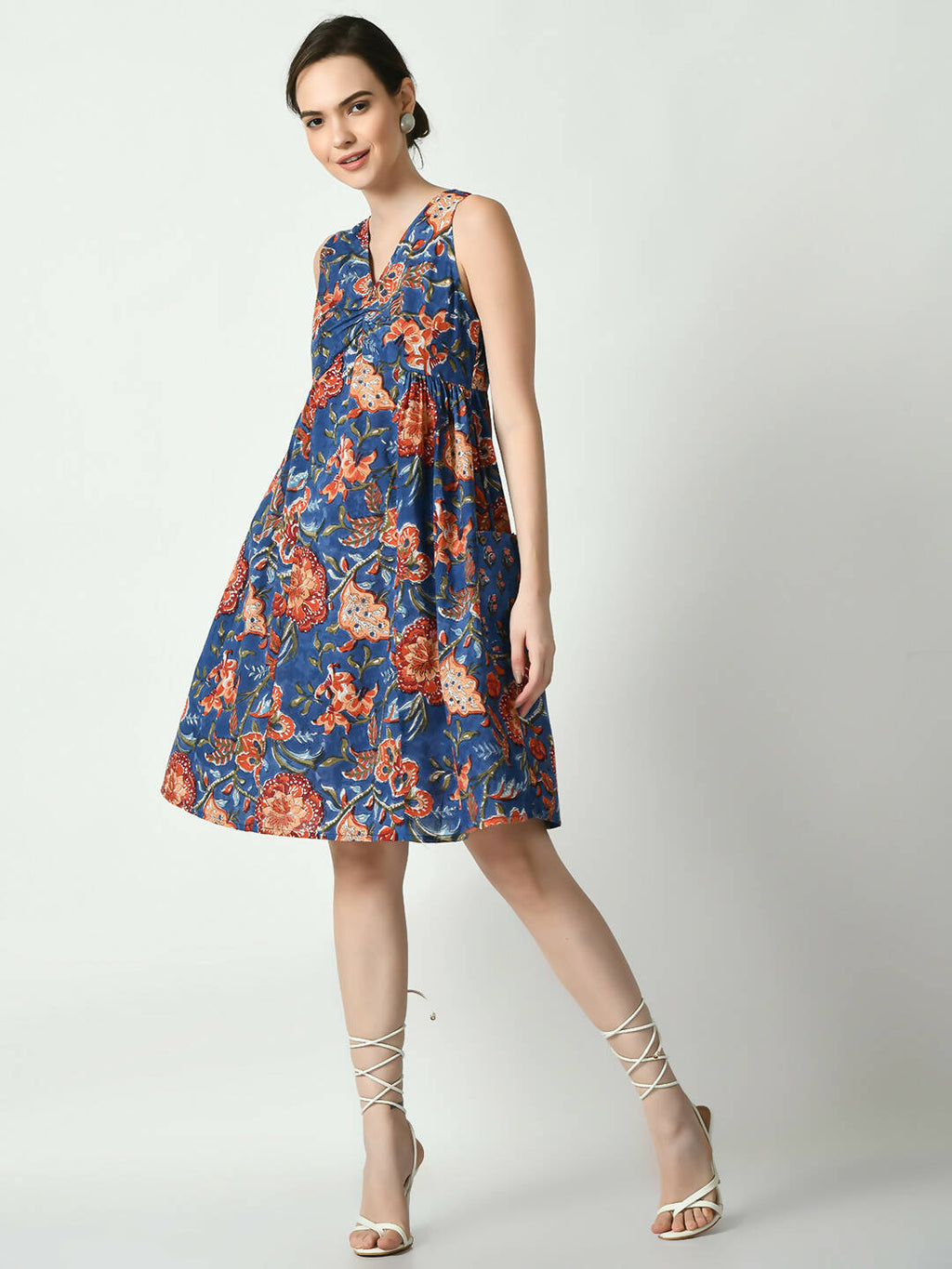 Myshka Women's Blue Floral Printed A-Line Dress - Distacart
