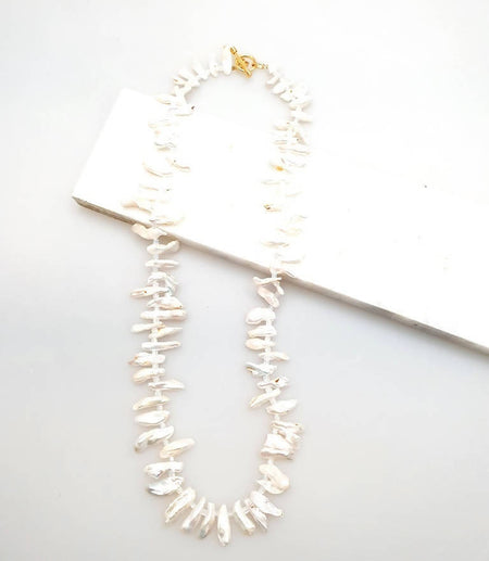 Bling Accessories Baroque Pearl Glass Long T Bar Necklace