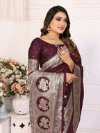 Anaita Dark Brown Banarasi Silk With Beautiful Gala Weaving Saree With Blouse