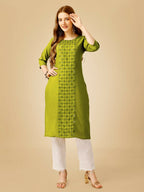 Jyoti Fashion Women's Green Cotton Blend Embroidered Kurta Pant Set