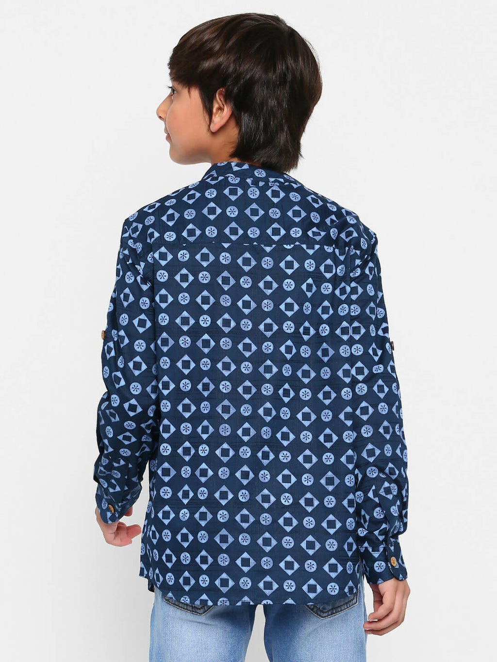 Manet Ethnic Full Sleeves Circle Printed Shirt - Blue