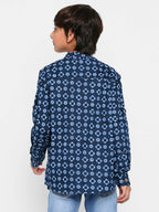 Manet Ethnic Full Sleeves Circle Printed Shirt - Blue