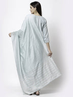Myshka Grey Silk Blend Embroidered 3/4 Sleeve Round Neck Kurta Pant Dupatta Set
