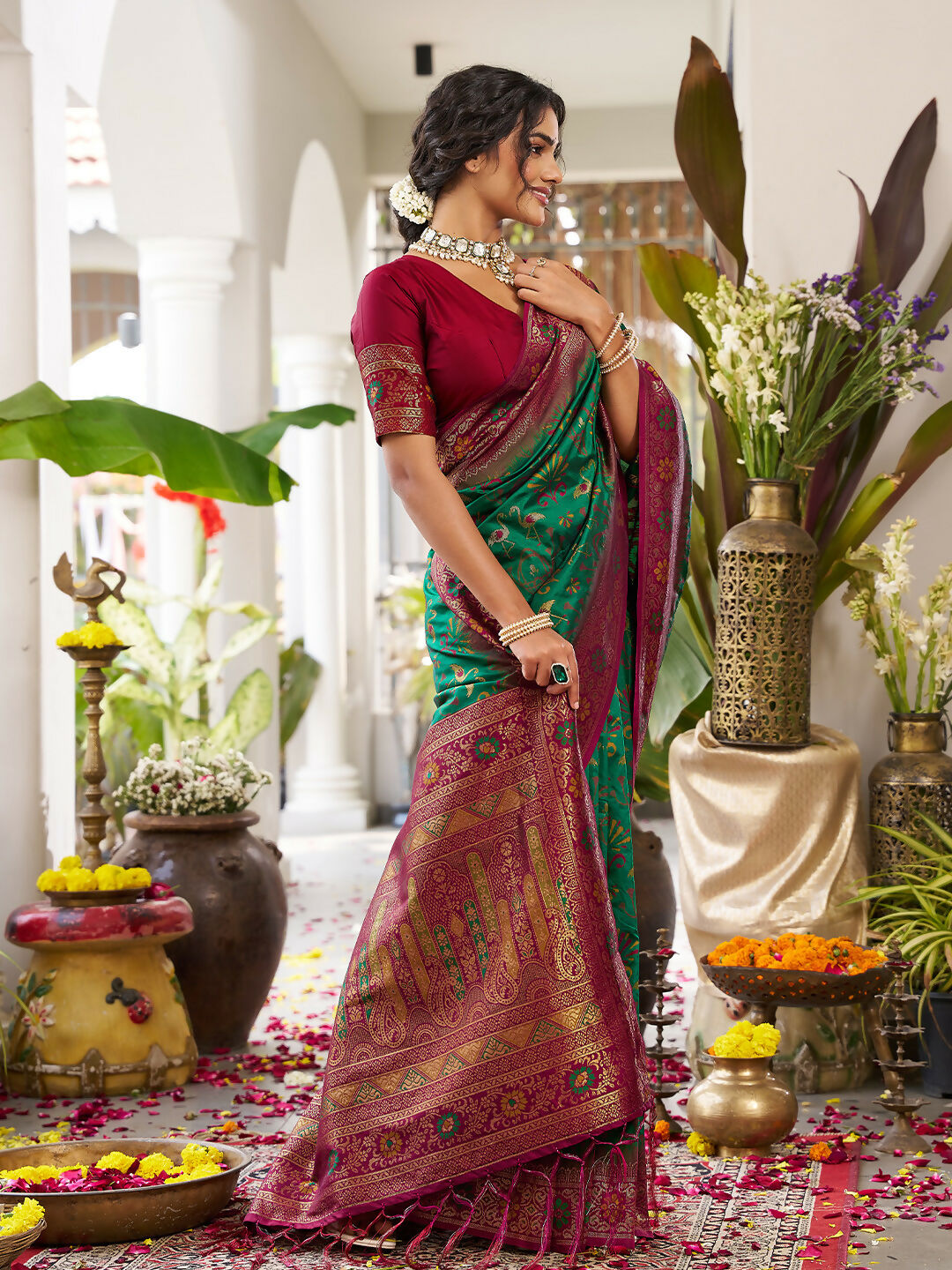 Shree Shyam Fashion Green Soft Silk Saree - Distacart