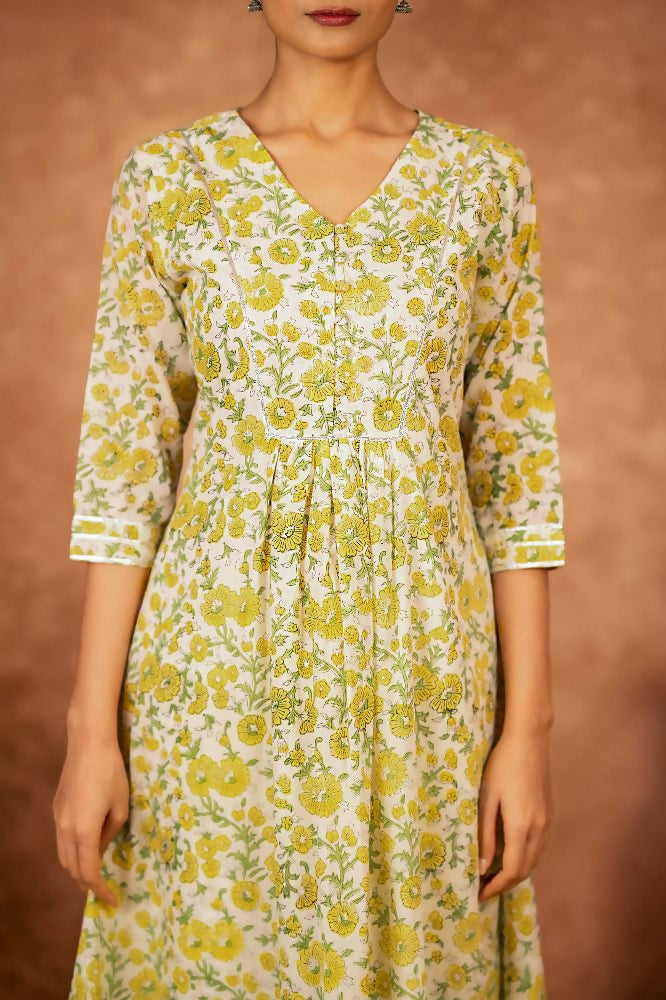 Joban Fashion Yellow Hand Block Printed Cotton Suit Set - Distacart