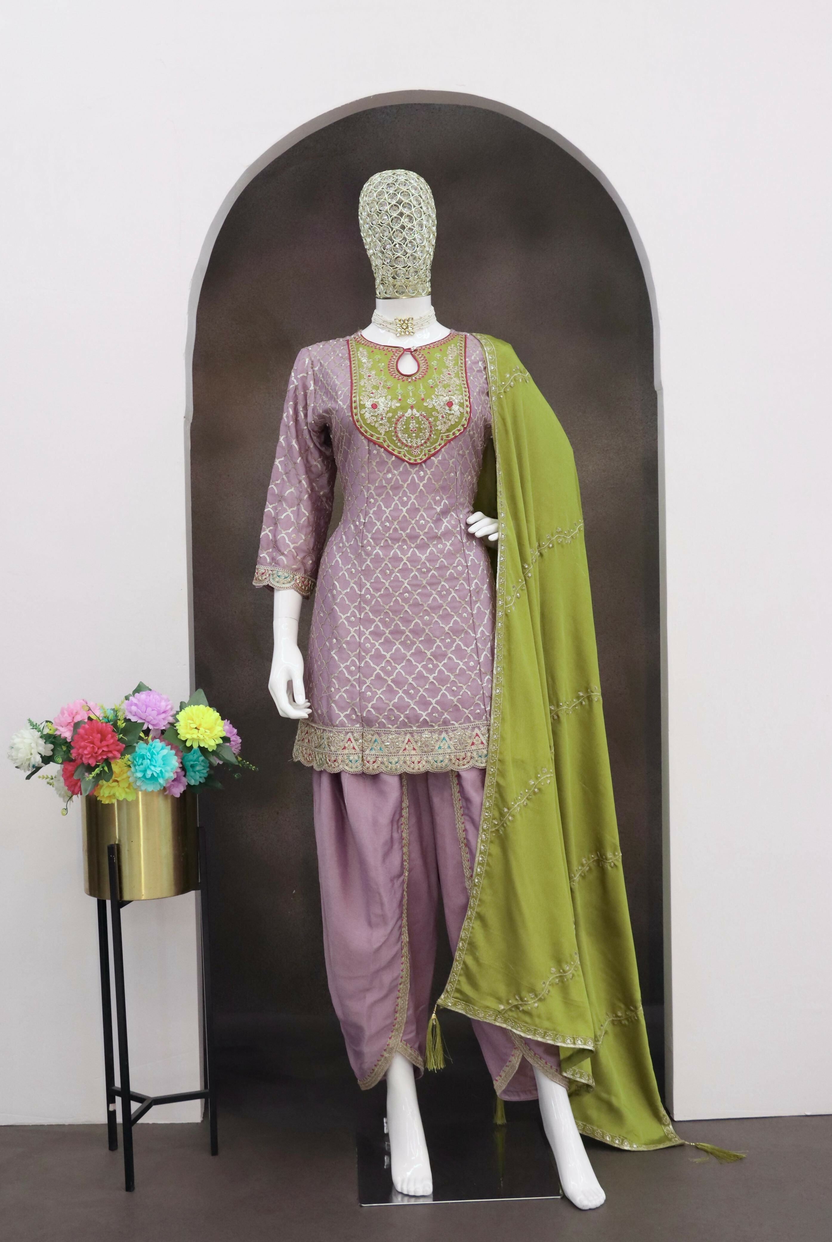 Anaita Lavender Embroidered Silk Stitched Dhoti Suit - Distacart