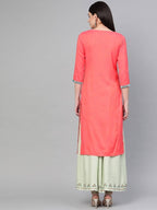 Yufta Women Pink Quirky Embroidered Straight Kurta