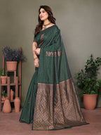 Vedant Vastram Litchi Silk Banarasi Silk Saree - Bottle Green - Distacart