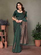 Vedant Vastram Litchi Silk Banarasi Silk Saree - Bottle Green - Distacart