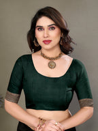 Vedant Vastram Litchi Silk Banarasi Silk Saree - Bottle Green - Distacart