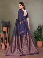 Vedant Vastram Litchi Silk Banarasi Silk Saree - Navy - Distacart