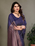 Vedant Vastram Litchi Silk Banarasi Silk Saree - Navy - Distacart