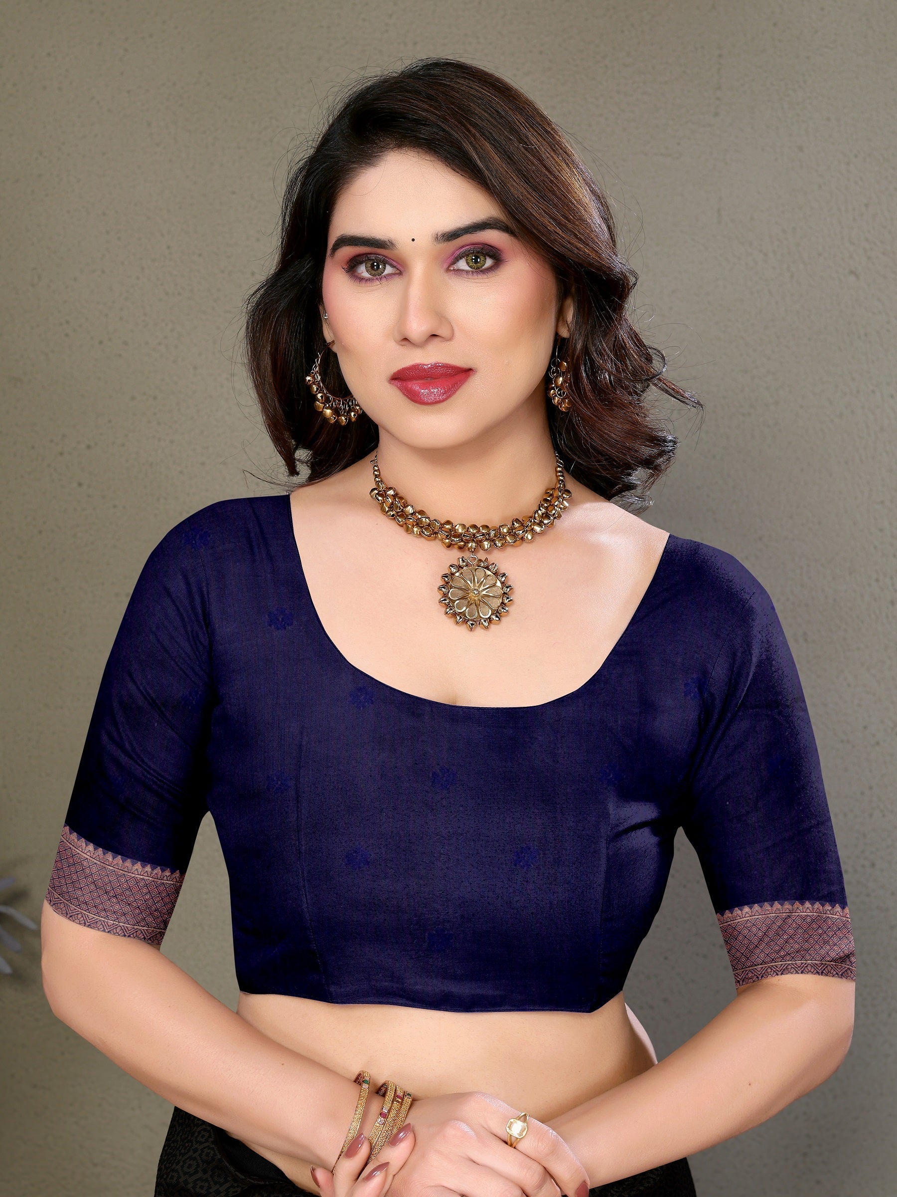 Vedant Vastram Litchi Silk Banarasi Silk Saree - Navy - Distacart