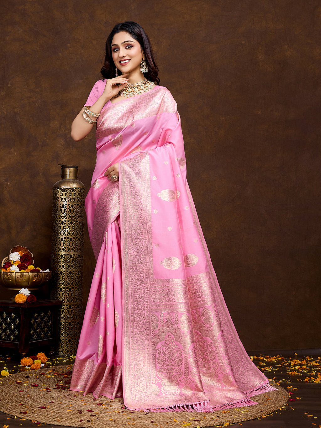Vedant Vastram Banarasi Silk Fashion Saree - Pink