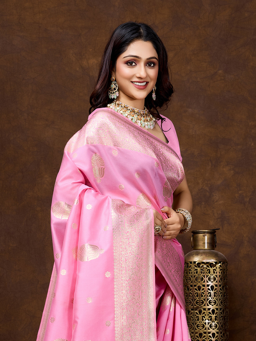 Vedant Vastram Banarasi Silk Fashion Saree - Pink