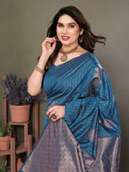 Vedant Vastram Litchi Silk Banarasi Silk Saree - Rama - Distacart