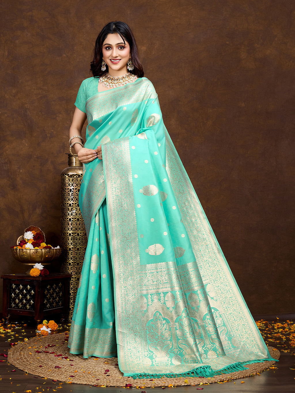 Vedant Vastram Banarasi Silk Fashion Saree - Seegreen