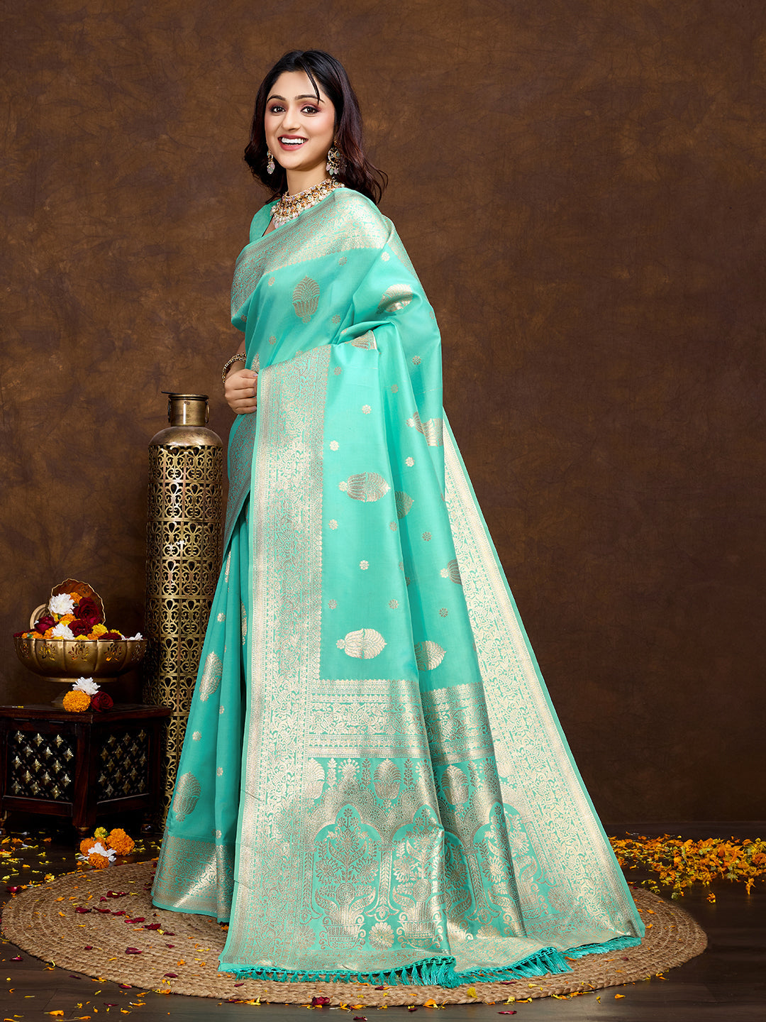 Vedant Vastram Banarasi Silk Fashion Saree - Seegreen
