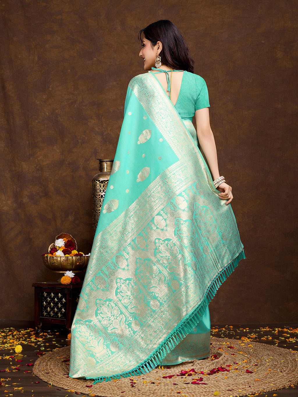 Vedant Vastram Banarasi Silk Fashion Saree - Seegreen