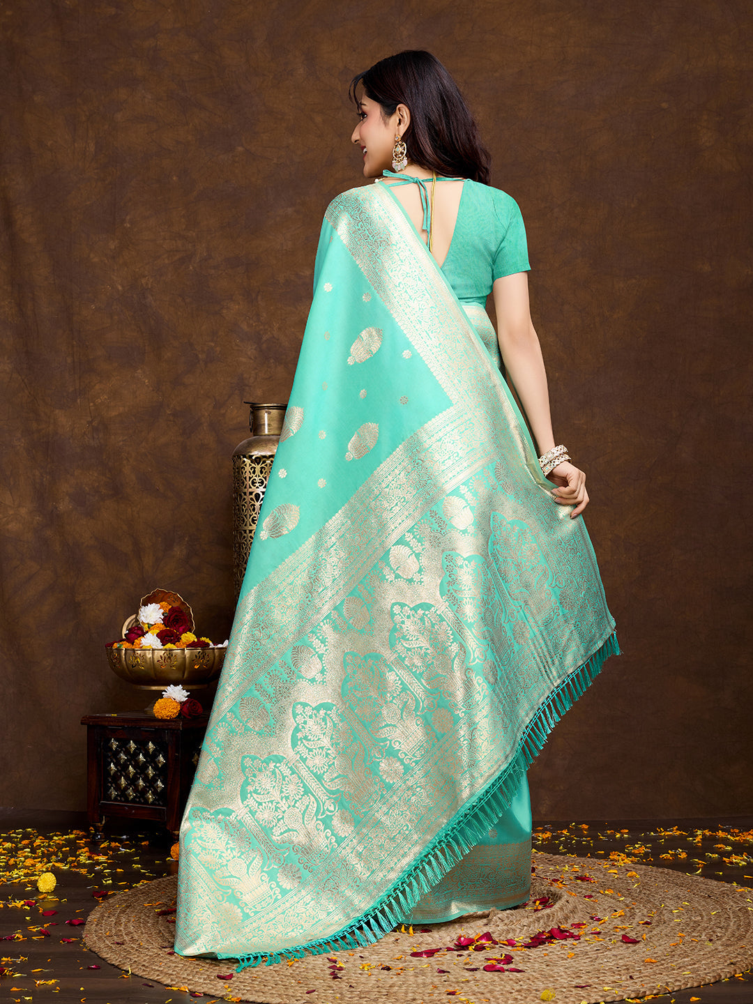 Vedant Vastram Banarasi Silk Fashion Saree - Seegreen