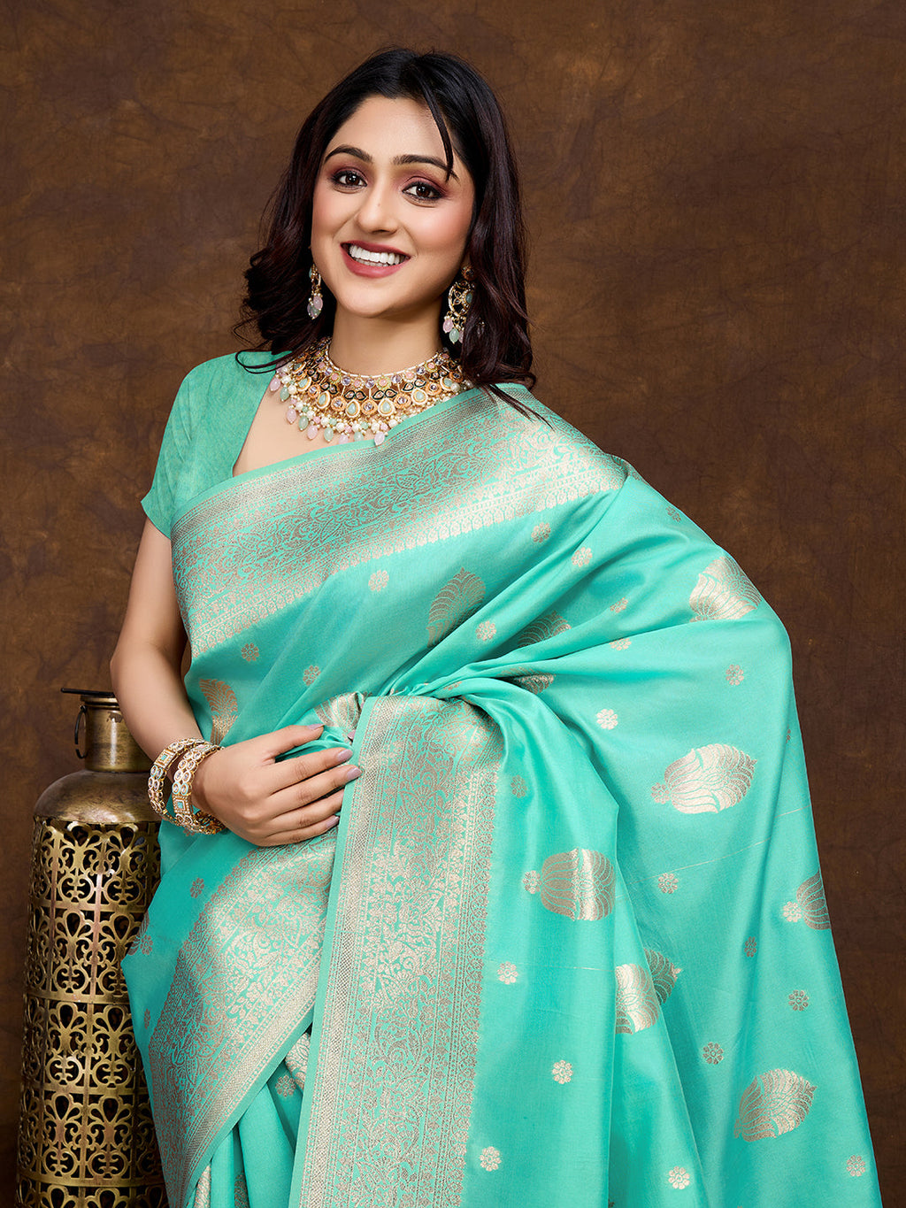 Vedant Vastram Banarasi Silk Fashion Saree - Seegreen