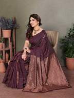 Vedant Vastram Litchi Silk Banarasi Silk Saree - Wine - Distacart