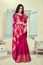Vedant Vastram Litchi Silk Designer Banarasi Saree - Magenta - Distacart