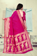 Vedant Vastram Litchi Silk Designer Banarasi Saree - Magenta - Distacart