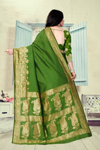 Vedant Vastram Litchi Silk Designer Banarasi Saree - Mehndi - Distacart